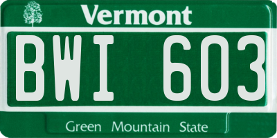 VT license plate BWI603