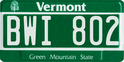 VT license plate BWI802