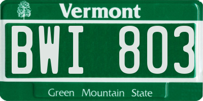 VT license plate BWI803