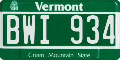 VT license plate BWI934