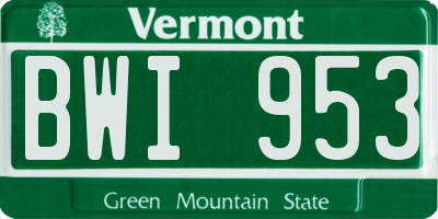 VT license plate BWI953