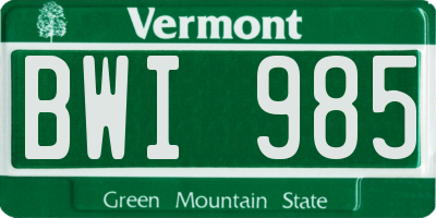 VT license plate BWI985
