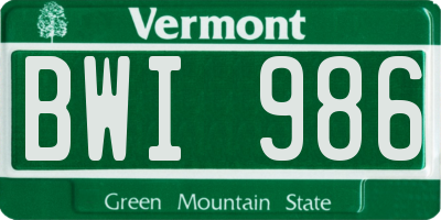 VT license plate BWI986