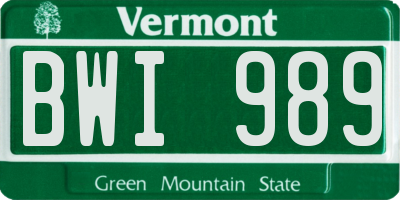 VT license plate BWI989