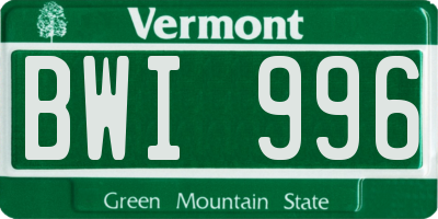 VT license plate BWI996