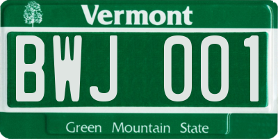 VT license plate BWJ001