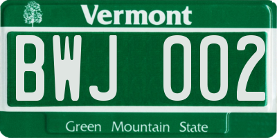 VT license plate BWJ002