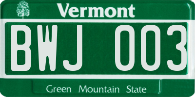 VT license plate BWJ003
