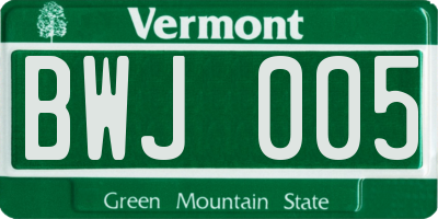 VT license plate BWJ005