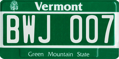 VT license plate BWJ007