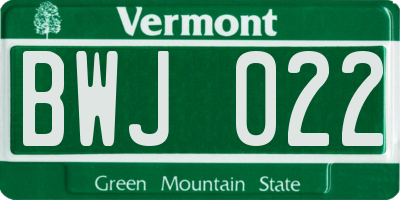 VT license plate BWJ022