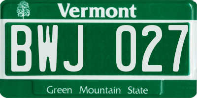 VT license plate BWJ027