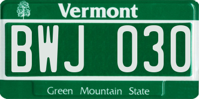 VT license plate BWJ030