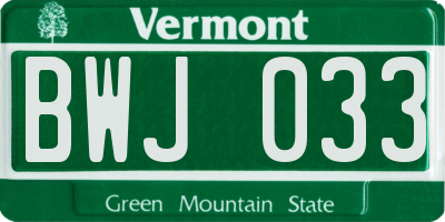 VT license plate BWJ033