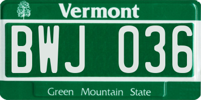 VT license plate BWJ036