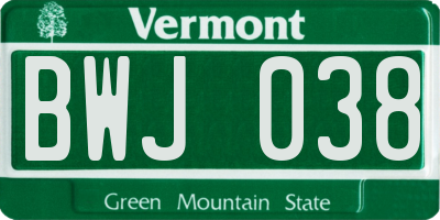 VT license plate BWJ038