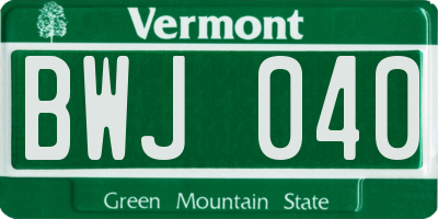 VT license plate BWJ040