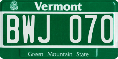 VT license plate BWJ070