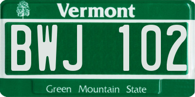VT license plate BWJ102