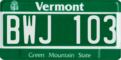 VT license plate BWJ103