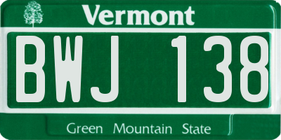 VT license plate BWJ138