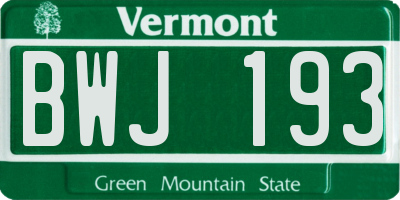 VT license plate BWJ193