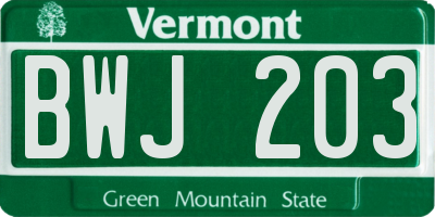 VT license plate BWJ203