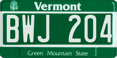 VT license plate BWJ204