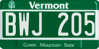 VT license plate BWJ205