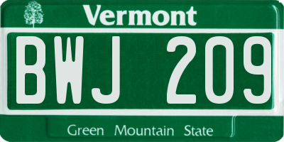 VT license plate BWJ209