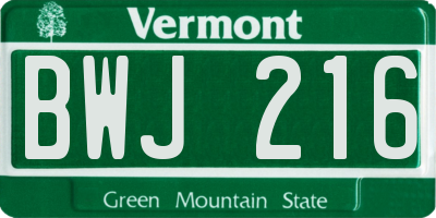 VT license plate BWJ216