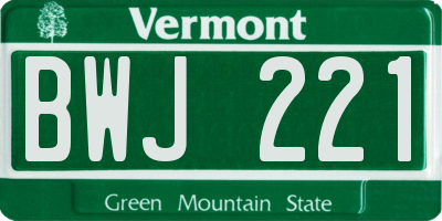 VT license plate BWJ221