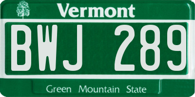 VT license plate BWJ289