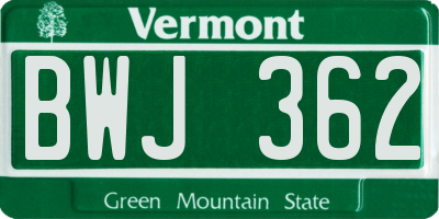 VT license plate BWJ362