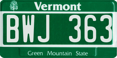 VT license plate BWJ363