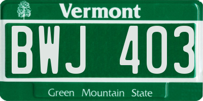 VT license plate BWJ403