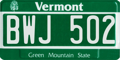VT license plate BWJ502