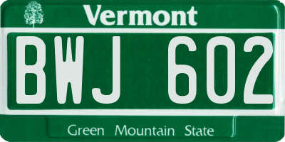 VT license plate BWJ602