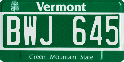 VT license plate BWJ645