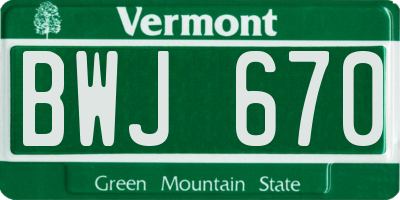 VT license plate BWJ670