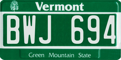 VT license plate BWJ694