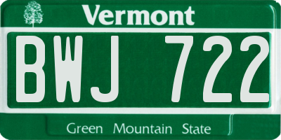 VT license plate BWJ722