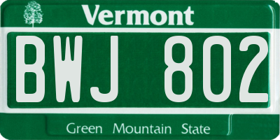 VT license plate BWJ802