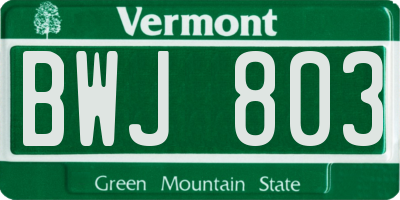 VT license plate BWJ803