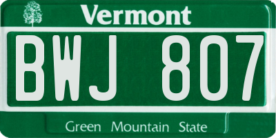 VT license plate BWJ807