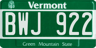 VT license plate BWJ922