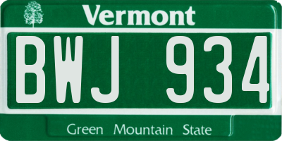 VT license plate BWJ934