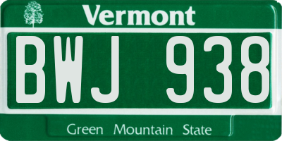 VT license plate BWJ938