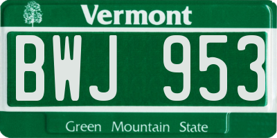 VT license plate BWJ953