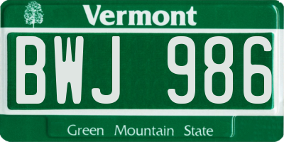 VT license plate BWJ986